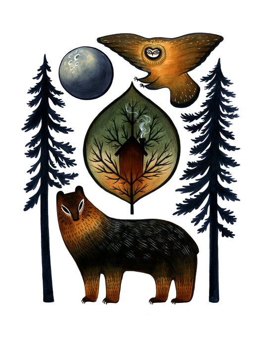 8x10" Archival Giclee - "The Bear and the Barn Owl"